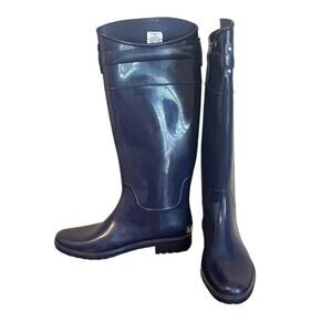 LAUREN RALPH LAUREN Rossalyn II Rain Boots in Navy Blue Buckle Detail Women's 7